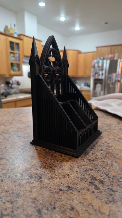 Gothic Cathedral Pen & Pencil Organizer | 3D Printed Dark Academia Desk Caddy | Spired Tracery Desk Storage