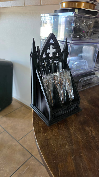 Gothic Cathedral Pen & Pencil Organizer | 3D Printed Dark Academia Desk Caddy | Spired Tracery Desk Storage