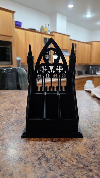 Gothic Cathedral Pen & Pencil Organizer | 3D Printed Dark Academia Desk Caddy | Spired Tracery Desk Storage