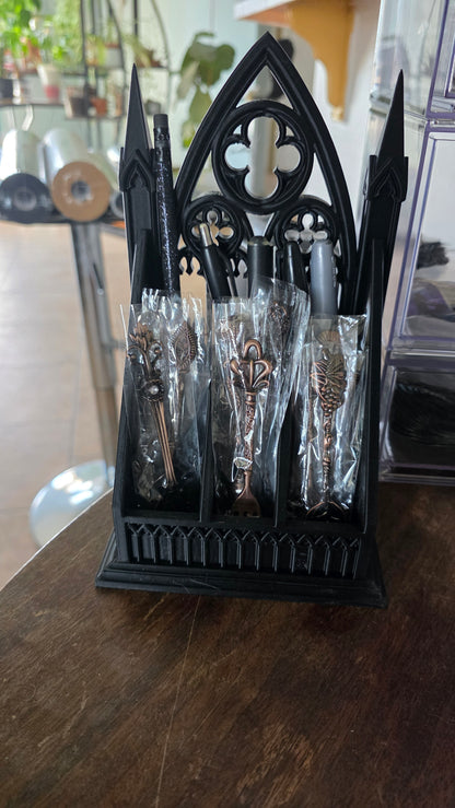 Gothic Cathedral Pen & Pencil Organizer | 3D Printed Dark Academia Desk Caddy | Spired Tracery Desk Storage