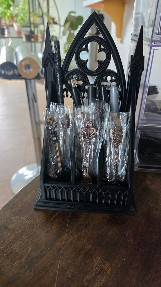 Gothic Cathedral Pen & Pencil Organizer | 3D Printed Dark Academia Desk Caddy | Spired Tracery Desk Storage